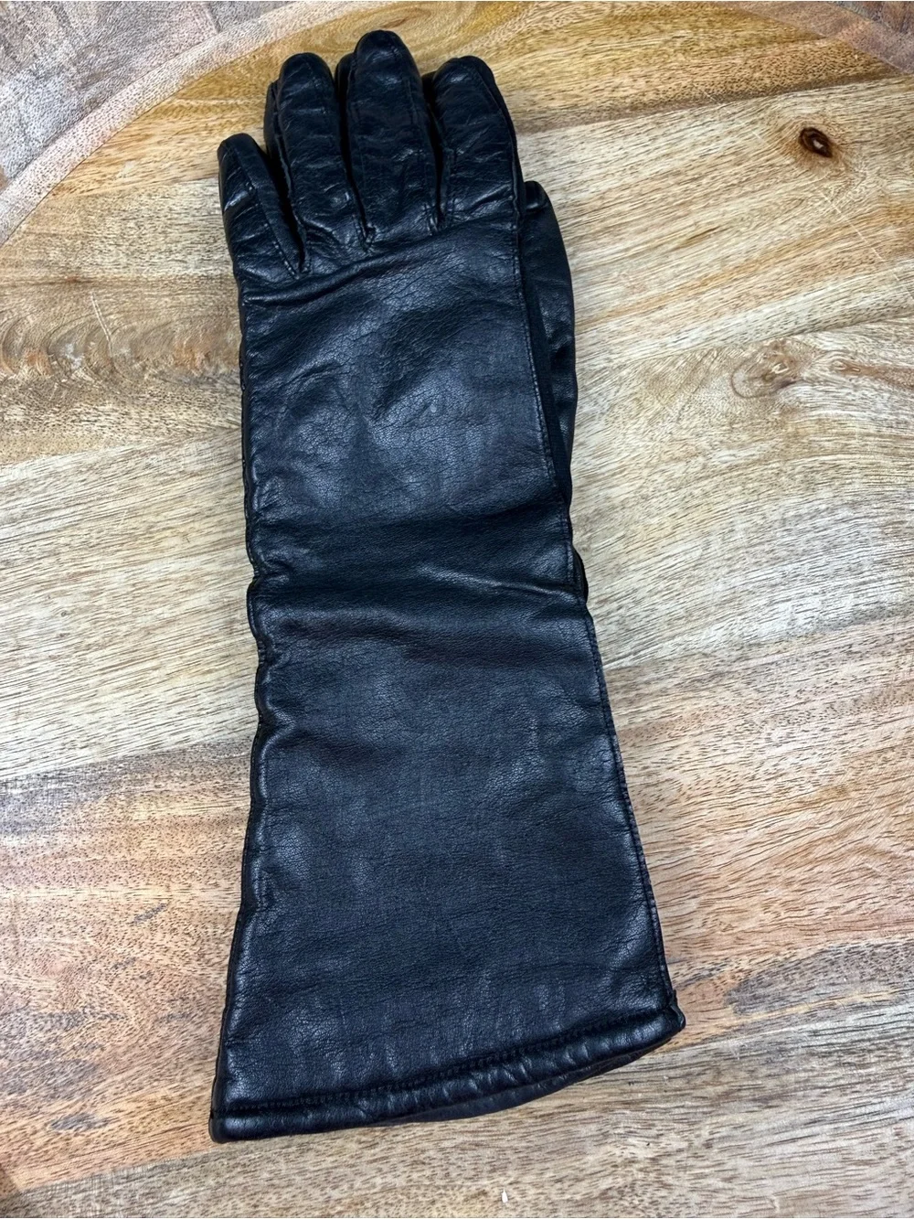 Vintage Black Leather Wool Lined Gloves Womens Medium Made in Japan